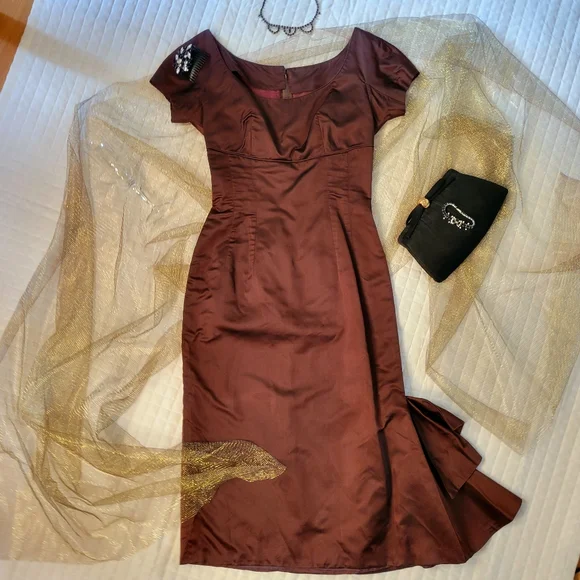 brown wiggle dress Vintage 1960s Hand-Embroidered Wiggle Dress With Matching Bolero